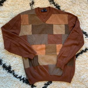 Cozy Patchwork Brown Sweater, size L